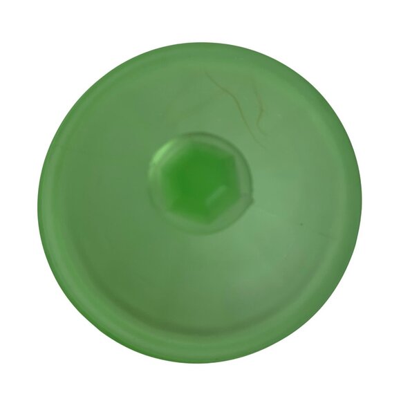 VTG Uranium Glass Covered Pedestal Candy/Trinket Dish Ribbed Base w/ Lid Glows - Picture 7 of 8